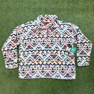 Eddie Bauer Womens Plush Quarter Zip Fleece Pullover Vanilla Aztec Size XL NWT